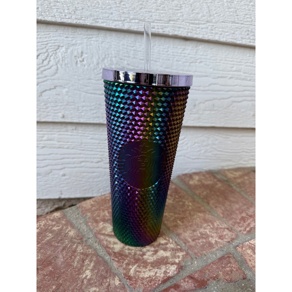 Starbucks Iridescent Studded Tumbler Rainbow‎ Color 24 oz Cold Cup with Straw